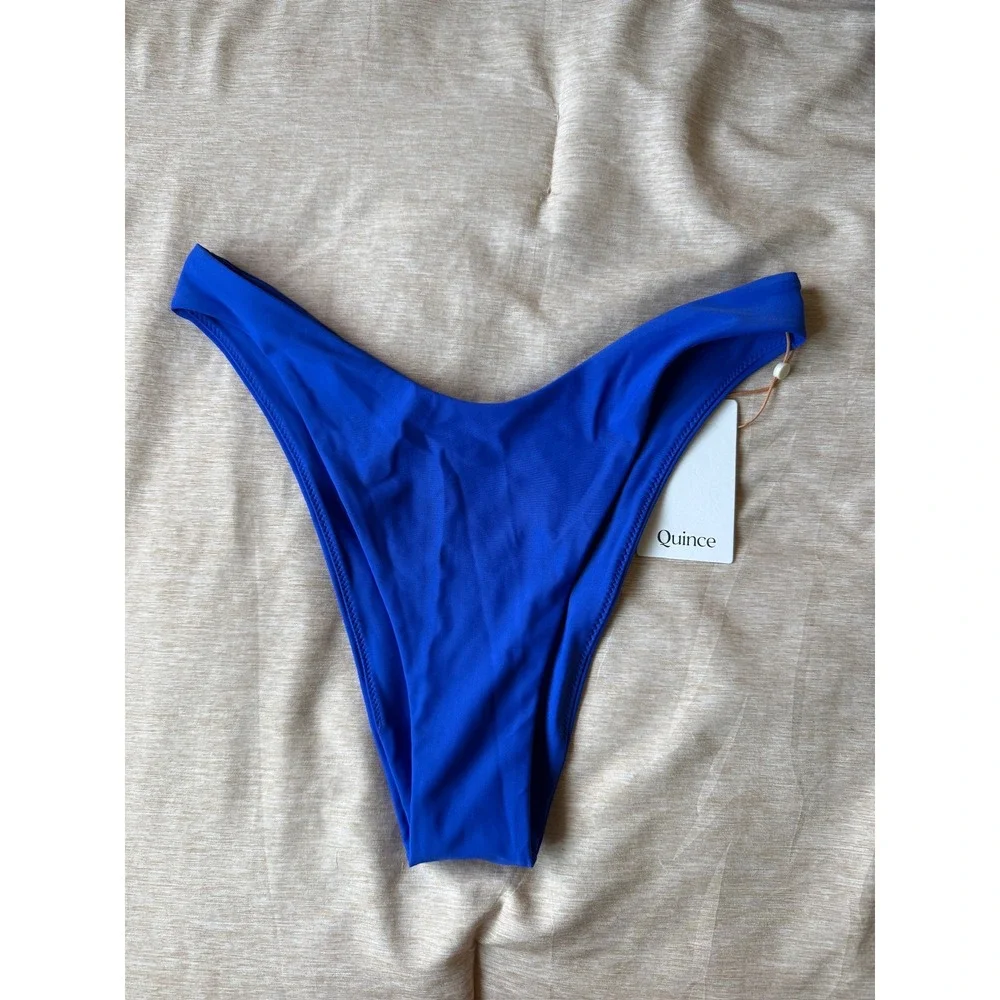 quince italian high-leg bikini bottom swimsuit electric blue, women size medium